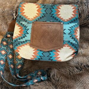 Wrangler Women's Crossbody Bag - Teal and Tan Aztec Design